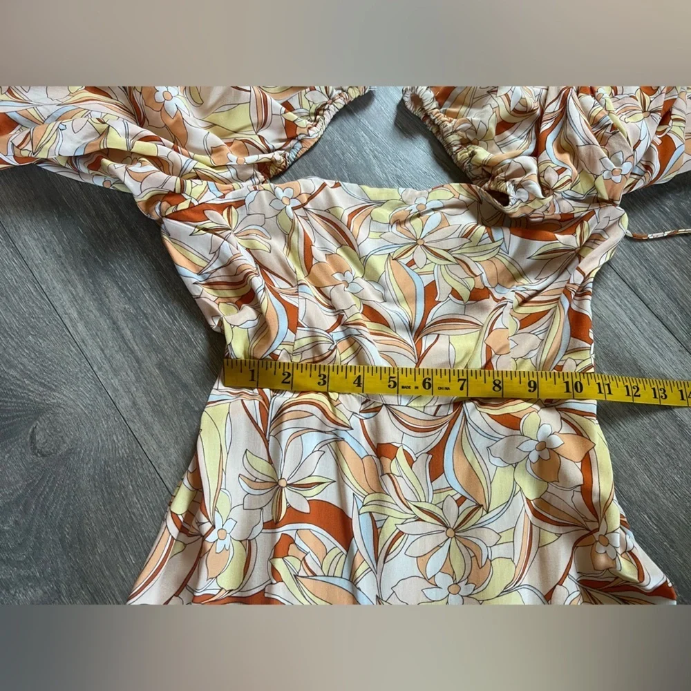 L*Space Bahia Balloon Sleeve Bohemian Cream & Orange Floral Tiered Maxi Dress XS